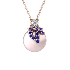 Afra İnci Kolye - Beyaz zirkon, lab safir ve pembe inci 14 ayar rose altın kolye (40 cm rose altın rolo zincir) #1ympf26