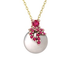 Afra İnci Kolye - Rodolit garnet ve inci 8 ayar rose altın kolye (40 cm altın rolo zincir) #1ysl0dq