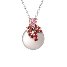 Afra İnci Kolye - Pembe kuvars, garnet ve inci 18 ayar rose altın kolye (40 cm beyaz altın rolo zincir) #2yrl5p