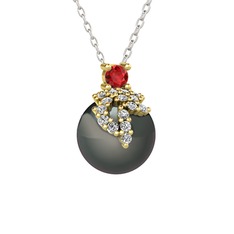 Afra İnci Kolye - Garnet, beyaz zirkon ve siyah inci 8 ayar altın kolye (40 cm beyaz altın rolo zincir) #6f2hdx