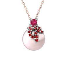 Afra İnci Kolye - Rodolit garnet, garnet ve pembe inci 14 ayar beyaz altın kolye (40 cm rose altın rolo zincir) #7jzrgj