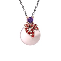 Afra İnci Kolye - Ametist, garnet ve pembe inci 925 ayar rose altın kaplama gümüş kolye (40 cm gümüş rolo zincir) #7oixb3
