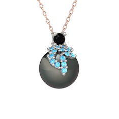 Afra İnci Kolye - Siyah zirkon, akuamarin ve siyah inci 8 ayar beyaz altın kolye (40 cm gümüş rolo zincir) #8l5auy