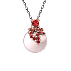 Afra İnci Kolye - Garnet ve pembe inci 18 ayar rose altın kolye (40 cm gümüş rolo zincir) #9mwn3p