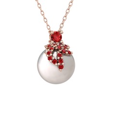 Afra İnci Kolye - Garnet ve inci 925 ayar rose altın kaplama gümüş kolye (40 cm gümüş rolo zincir) #a5oh9w