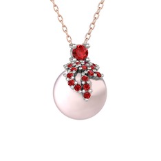 Afra İnci Kolye - Garnet ve pembe inci 14 ayar beyaz altın kolye (40 cm rose altın rolo zincir) #arqdg3
