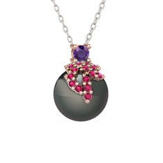 Afra İnci Kolye - Ametist, rodolit garnet ve siyah inci 8 ayar rose altın kolye (40 cm gümüş rolo zincir) #cttzmx