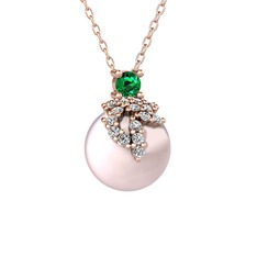 Afra İnci Kolye - Yeşil kuvars, beyaz zirkon ve pembe inci 925 ayar rose altın kaplama gümüş kolye (40 cm gümüş rolo zincir) #djz7st