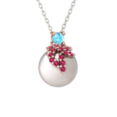 Afra İnci Kolye - Akuamarin, rodolit garnet ve inci 14 ayar rose altın kolye (40 cm beyaz altın rolo zincir) #dw328l