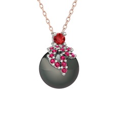Afra İnci Kolye - Garnet, rodolit garnet ve siyah inci 14 ayar beyaz altın kolye (40 cm rose altın rolo zincir) #eel924