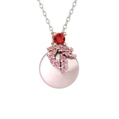 Afra İnci Kolye - Garnet, pembe kuvars ve pembe inci 14 ayar rose altın kolye (40 cm beyaz altın rolo zincir) #eibe1r