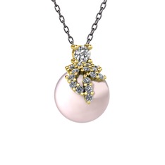 Afra İnci Kolye - Beyaz zirkon, pırlanta ve pembe inci 14 ayar altın kolye (0.176 karat, 40 cm gümüş rolo zincir) #fomjiz