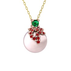Afra İnci Kolye - Yeşil kuvars, garnet ve pembe inci 925 ayar rose altın kaplama gümüş kolye (40 cm gümüş rolo zincir) #g8e4hd