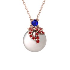 Afra İnci Kolye - Lab safir, garnet ve inci 8 ayar rose altın kolye (40 cm rose altın rolo zincir) #hksrfh