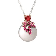 Afra İnci Kolye - Garnet, rodolit garnet ve inci 14 ayar rose altın kolye (40 cm beyaz altın rolo zincir) #ieat44