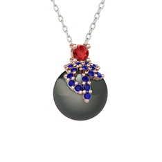 Afra İnci Kolye - Garnet, lab safir ve siyah inci 925 ayar rose altın kaplama gümüş kolye (40 cm gümüş rolo zincir) #juobg