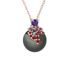 Afra İnci Kolye - Ametist, garnet ve siyah inci 14 ayar beyaz altın kolye (40 cm rose altın rolo zincir) #kk8u3g