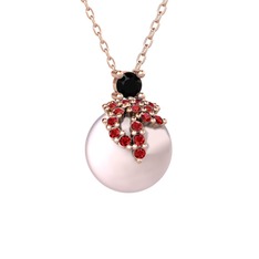 Afra İnci Kolye - Siyah zirkon, garnet ve pembe inci 14 ayar rose altın kolye (40 cm rose altın rolo zincir) #kpglrz