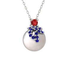 Afra İnci Kolye - Garnet, lab safir ve inci 14 ayar beyaz altın kolye (40 cm beyaz altın rolo zincir) #lem2fg