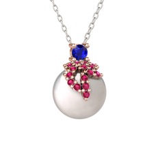 Afra İnci Kolye - Lab safir, rodolit garnet ve inci 14 ayar rose altın kolye (40 cm beyaz altın rolo zincir) #lnunim