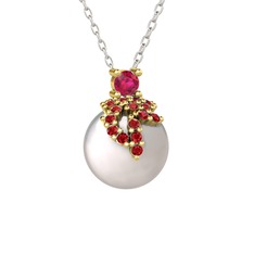 Afra İnci Kolye - Rodolit garnet, garnet ve inci 8 ayar altın kolye (40 cm beyaz altın rolo zincir) #lqb720