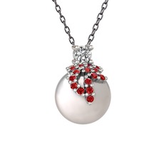 Afra İnci Kolye - Beyaz zirkon, garnet ve inci 18 ayar beyaz altın kolye (40 cm gümüş rolo zincir) #ms4tjz