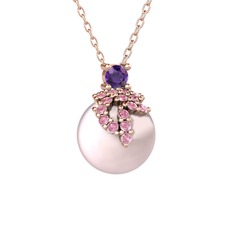 Afra İnci Kolye - Ametist, pembe kuvars ve pembe inci 8 ayar rose altın kolye (40 cm rose altın rolo zincir) #nz1s5w