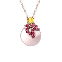 Sitrin, rodolit garnet ve pembe inci 14 ayar rose altın kolye (40 cm gümüş rolo zincir)