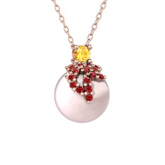 Afra İnci Kolye - Sitrin, garnet ve pembe inci 18 ayar rose altın kolye (40 cm gümüş rolo zincir) #pcfu1b