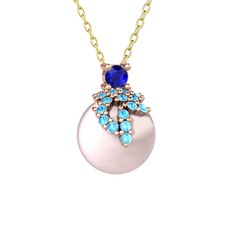 Afra İnci Kolye - Lab safir, akuamarin ve pembe inci 925 ayar rose altın kaplama gümüş kolye (40 cm gümüş rolo zincir) #pv4xeg