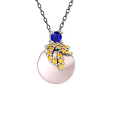 Afra İnci Kolye - Lab safir, sitrin ve pembe inci 925 ayar gümüş kolye (40 cm gümüş rolo zincir) #qepw0e