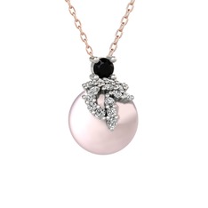 Siyah zirkon, beyaz zirkon ve pembe inci 18 ayar beyaz altın kolye (40 cm rose altın rolo zincir)