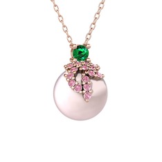 Afra İnci Kolye - Yeşil kuvars, pembe kuvars ve pembe inci 14 ayar rose altın kolye (40 cm rose altın rolo zincir) #qnjilr