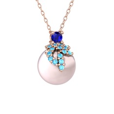 Afra İnci Kolye - Lab safir, akuamarin ve pembe inci 14 ayar rose altın kolye (40 cm gümüş rolo zincir) #qsw7gp