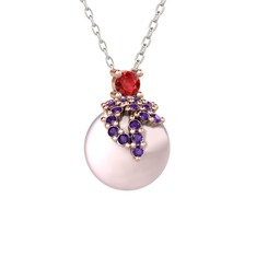 Afra İnci Kolye - Garnet, ametist ve pembe inci 18 ayar rose altın kolye (40 cm beyaz altın rolo zincir) #ruppf6