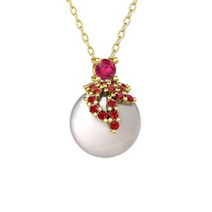Rodolit garnet, garnet ve inci 925 ayar altın kaplama gümüş kolye (40 cm altın rolo zincir)