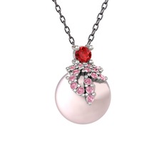 Afra İnci Kolye - Garnet, pembe kuvars ve pembe inci 925 ayar gümüş kolye (40 cm gümüş rolo zincir) #tprvx4