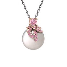 Afra İnci Kolye - Pembe kuvars ve inci 8 ayar rose altın kolye (40 cm gümüş rolo zincir) #txgmpz