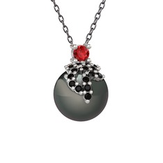 Afra İnci Kolye - Garnet, siyah zirkon ve siyah inci 18 ayar beyaz altın kolye (40 cm gümüş rolo zincir) #u0850t