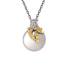 Afra İnci Kolye - Beyaz zirkon, sitrin ve inci 925 ayar gümüş kolye (40 cm gümüş rolo zincir) #ulgsrk