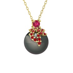 Afra İnci Kolye - Rodolit garnet, garnet ve siyah inci 14 ayar altın kolye (40 cm altın rolo zincir) #um2ovt