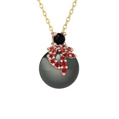 Afra İnci Kolye - Siyah zirkon, garnet ve siyah inci 925 ayar rose altın kaplama gümüş kolye (40 cm altın rolo zincir) #uq7e4f