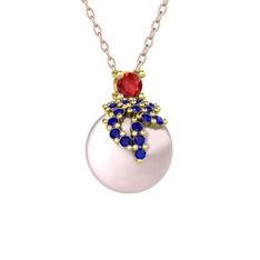 Afra İnci Kolye - Garnet, lab safir ve pembe inci 8 ayar altın kolye (40 cm gümüş rolo zincir) #utnj74