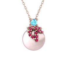 Afra İnci Kolye - Akuamarin, rodolit garnet ve pembe inci 14 ayar rose altın kolye (40 cm rose altın rolo zincir) #uyeck3