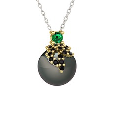 Afra İnci Kolye - Yeşil kuvars, siyah zirkon ve siyah inci 18 ayar altın kolye (40 cm beyaz altın rolo zincir) #vaemu0