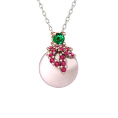 Afra İnci Kolye - Yeşil kuvars, rodolit garnet ve pembe inci 14 ayar rose altın kolye (40 cm beyaz altın rolo zincir) #vixia4