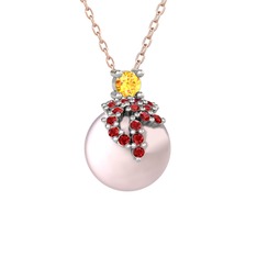 Sitrin, garnet ve pembe inci 925 ayar gümüş kolye (40 cm rose altın rolo zincir)