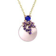 Afra İnci Kolye - Lab safir, ametist ve pembe inci 18 ayar rose altın kolye (40 cm altın rolo zincir) #x4v9lb