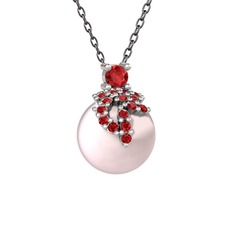 Garnet ve pembe inci 925 ayar gümüş kolye (40 cm gümüş rolo zincir)