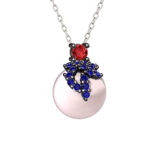Afra İnci Kolye - Garnet, lab safir ve pembe inci 925 ayar siyah rodyum kaplama gümüş kolye (40 cm gümüş rolo zincir) #yr8yg4